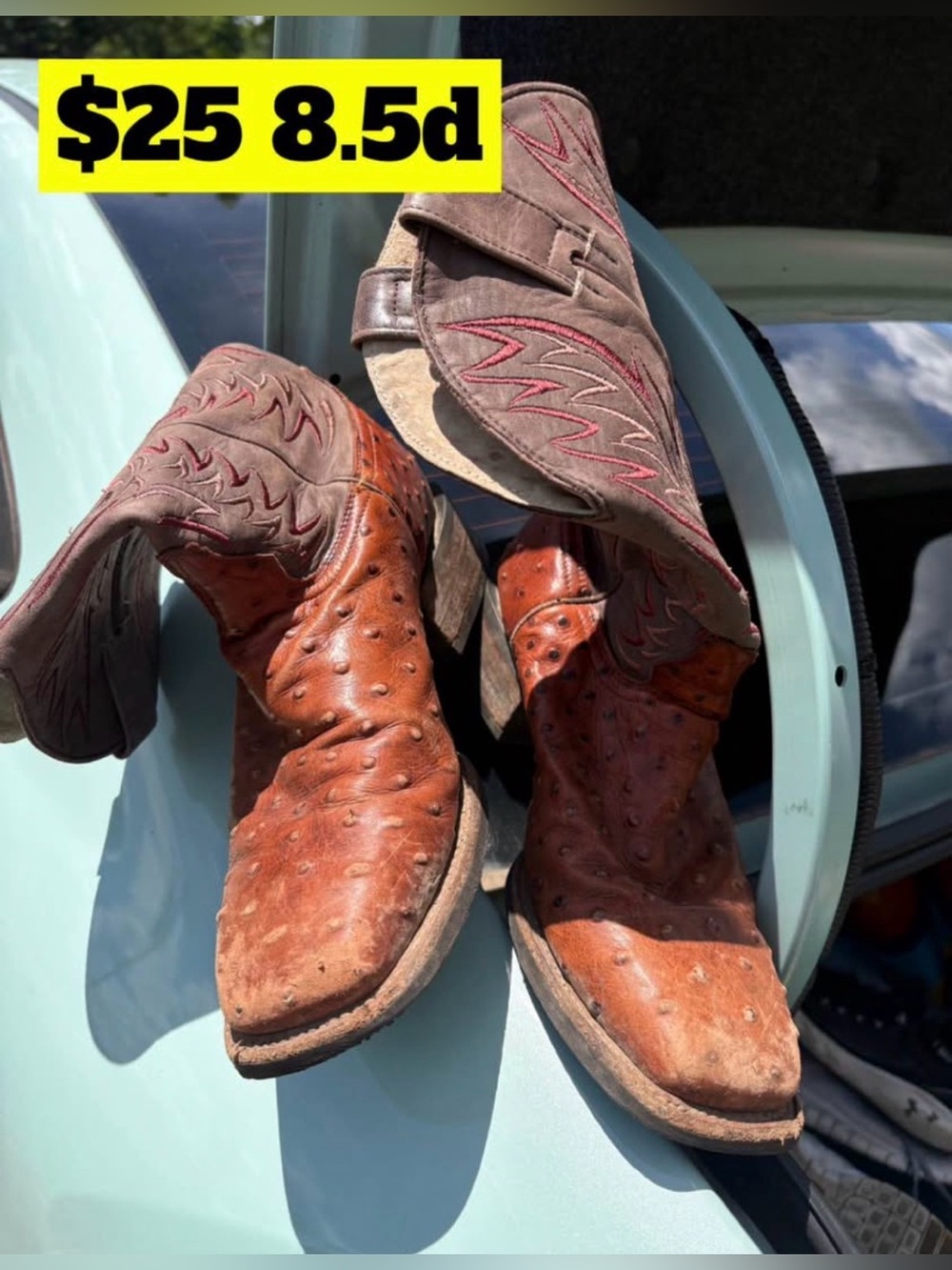 Brown Leather Ostrich-Texture Men’s Western Boots